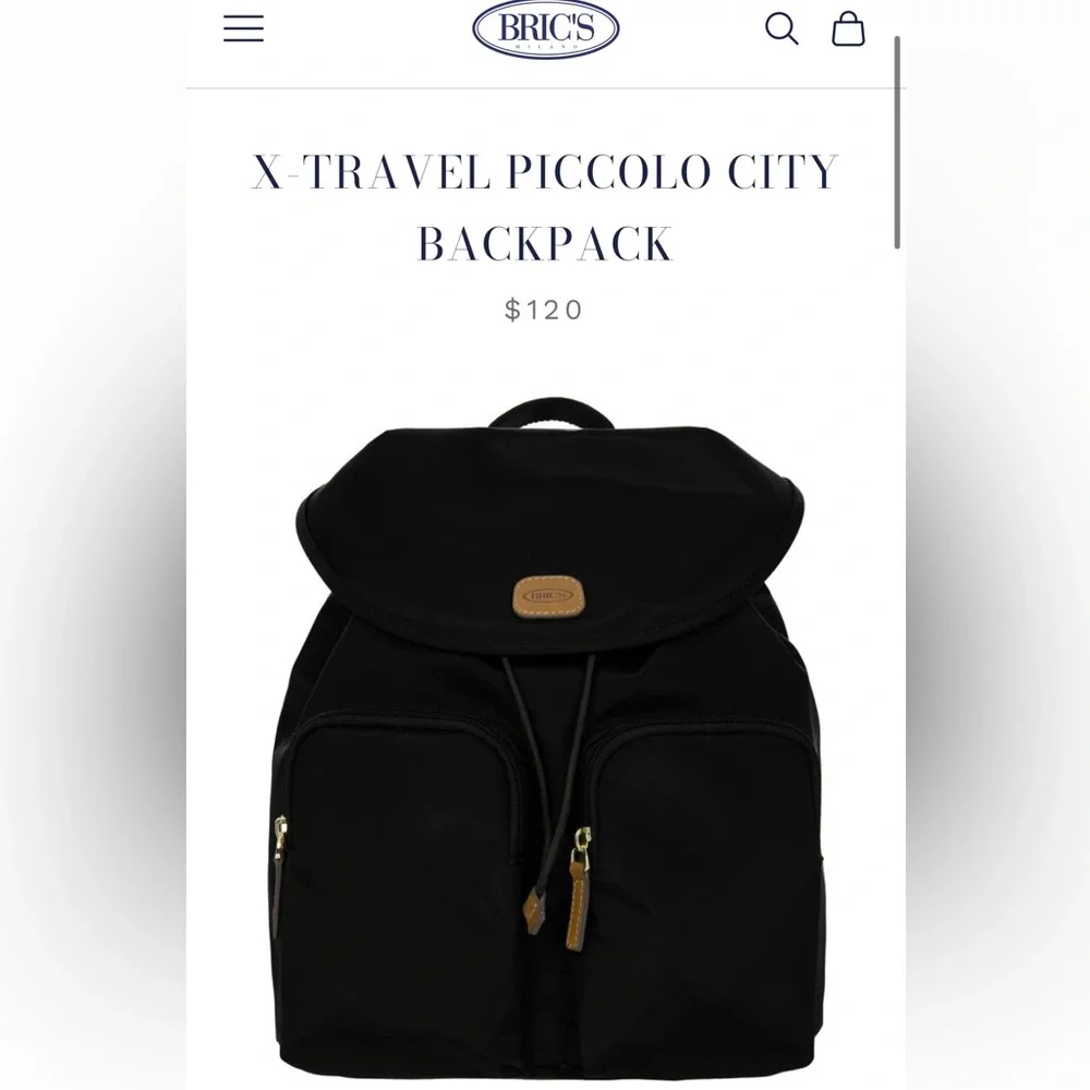 Bric's Black Nylon Backpack with Tan Leather Trim